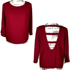Valette Sz S Burgundy 3/4 Dolman Sleeve Blouse Open Back 3 Straps